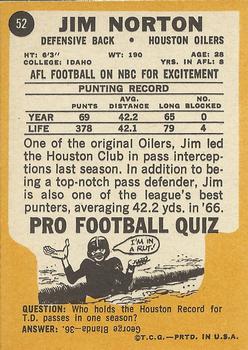 1967 Topps #52 Jim Norton back image