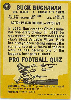 1967 Topps #71 Buck Buchanan back image