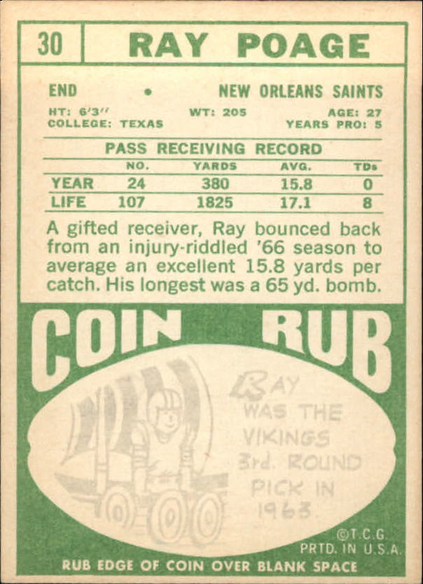 1968 Topps #30 Ray Poage back image