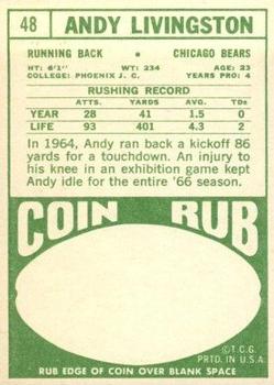1968 Topps #48 Andy Livingston RC back image