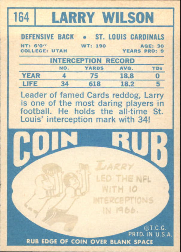 1968 Topps #164 Larry Wilson back image