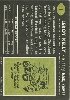 1969 Topps #1 Leroy Kelly back image
