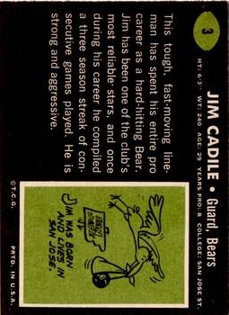 1969 Topps #3 Jim Cadile RC back image