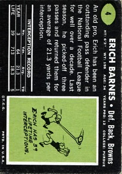 1969 Topps #4 Erich Barnes back image