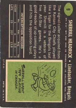 1969 Topps #9 Sherrill Headrick back image
