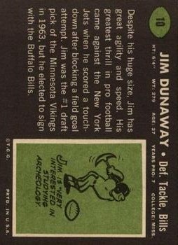1969 Topps #10 Jim Dunaway back image