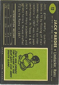 1969 Topps #12 Jack Pardee back image