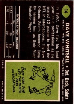 1969 Topps #14 Dave Whitsell back image