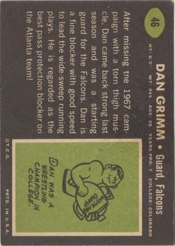 1969 Topps #46 Dan Grimm back image