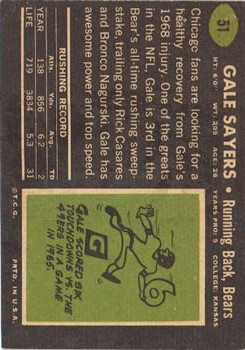 1969 Topps #51 Gale Sayers back image