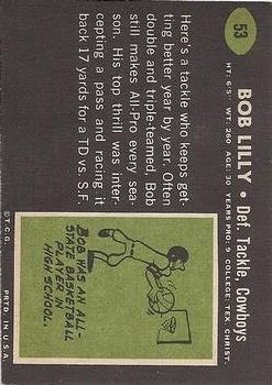 1969 Topps #53 Bob Lilly back image