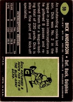 1969 Topps #59 Dick Anderson RC back image