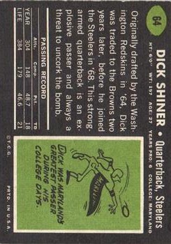 1969 Topps #64 Dick Shiner RC back image