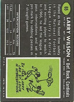 1969 Topps #65 Larry Wilson UER back image