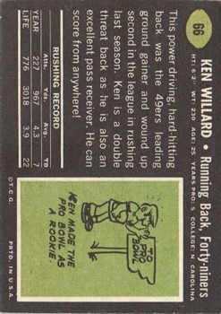 1969 Topps #66 Ken Willard back image
