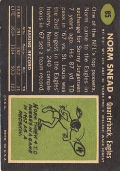 1969 Topps #85 Norm Snead back image