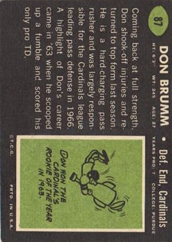 1969 Topps #87 Don Brumm RC back image
