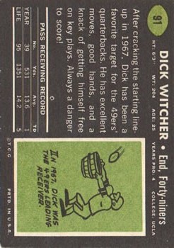 1969 Topps #91 Dick Witcher RC back image