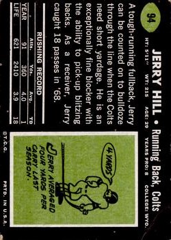 1969 Topps #94 Jerry Hill RC back image