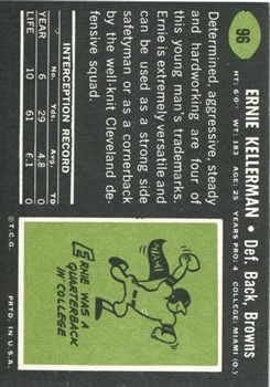 1969 Topps #96 Ernie Kellerman RC back image