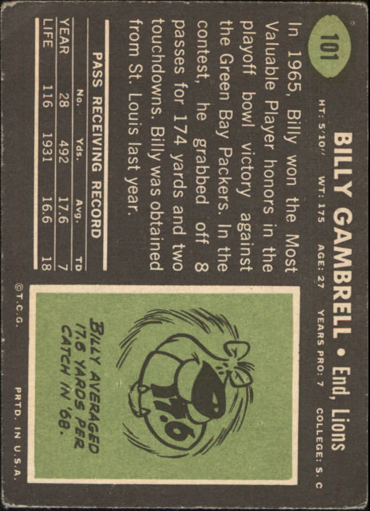 1969 Topps #101 Billy Gambrell RC back image