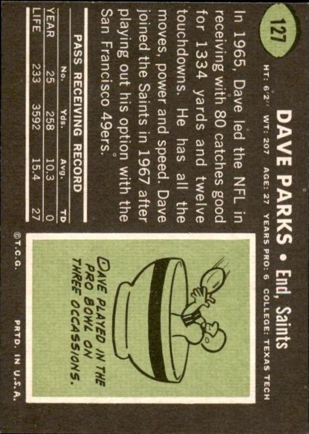 1969 Topps #127 Dave Parks back image
