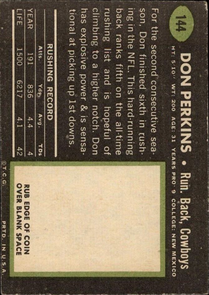 1969 Topps #144 Don Perkins back image