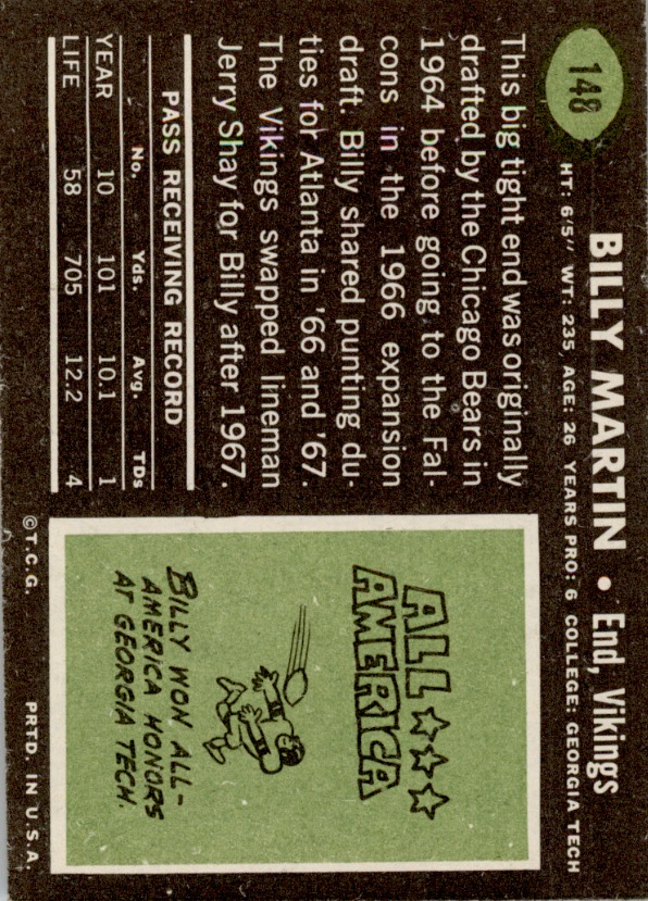 1969 Topps #148 Billy Martin E back image