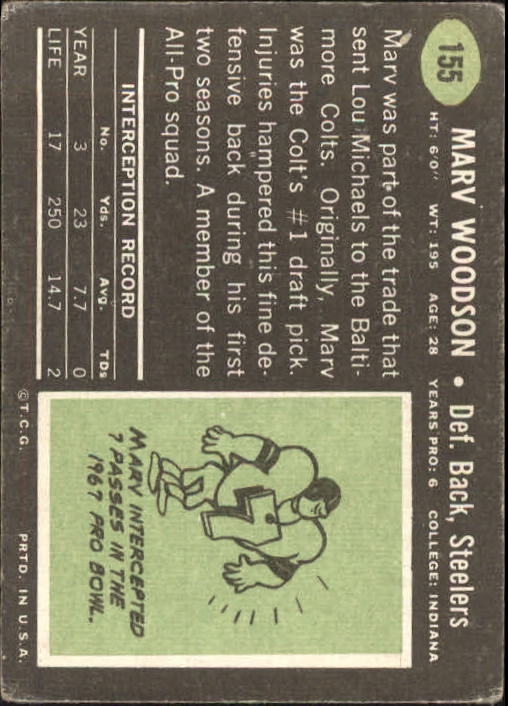 1969 Topps #155 Marv Woodson back image