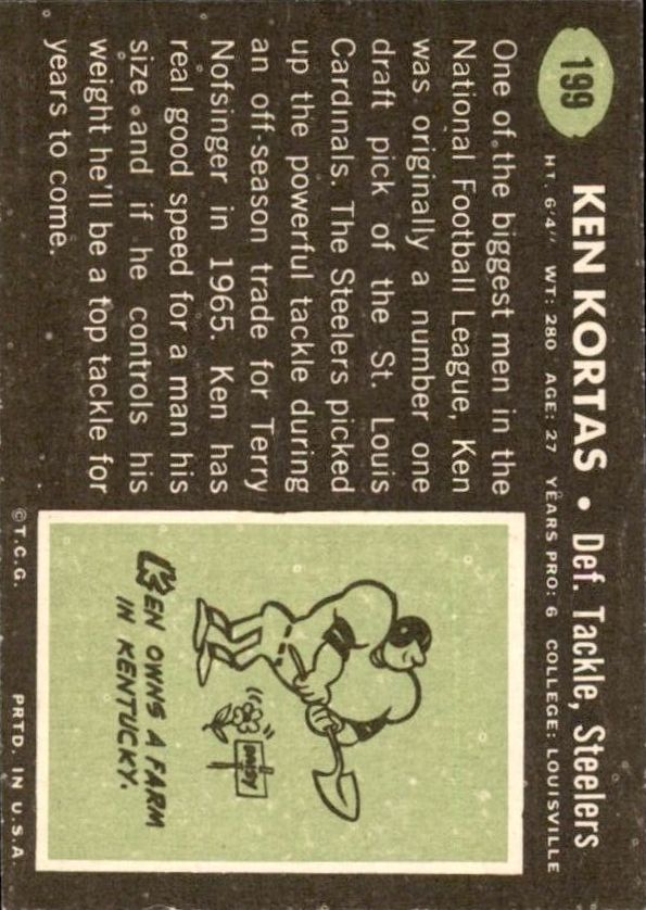 1969 Topps #199 Ken Kortas RC back image