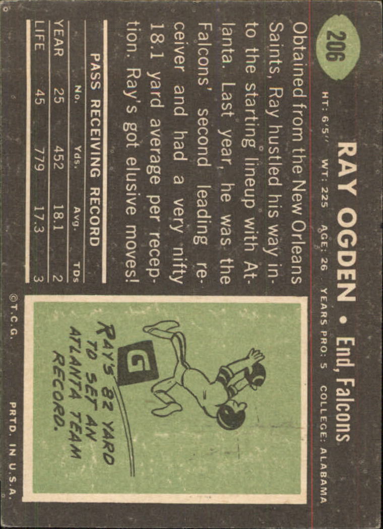1969 Topps #206 Ray Ogden RC back image