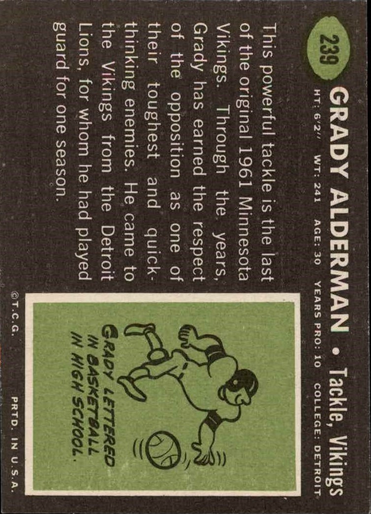 1969 Topps #239 Grady Alderman back image