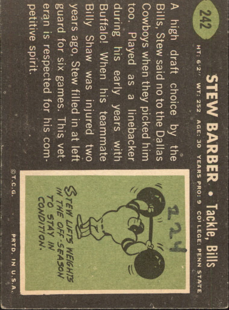 1969 Topps #242 Stew Barber back image