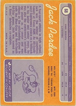 1970 Topps #68 Jack Pardee back image