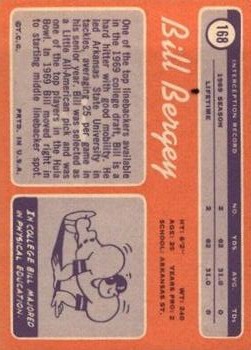 1970 Topps #168 Bill Bergey RC back image
