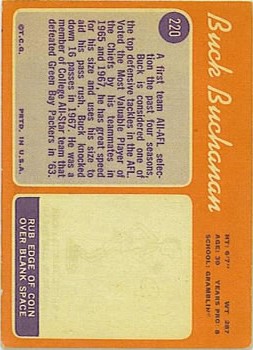 1970 Topps #220 Buck Buchanan back image