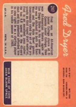 1970 Topps #247 Fred Dryer RC back image
