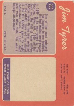 1970 Topps #263 Jim Tyrer back image