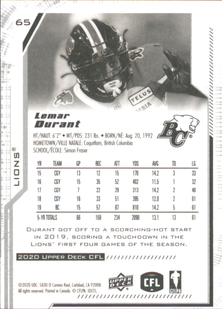 B6609- 2020 Upper Deck CFL Football Card #s 1-200 -You Pick- 15+ FREE US SHIP - Picture 47 of 165