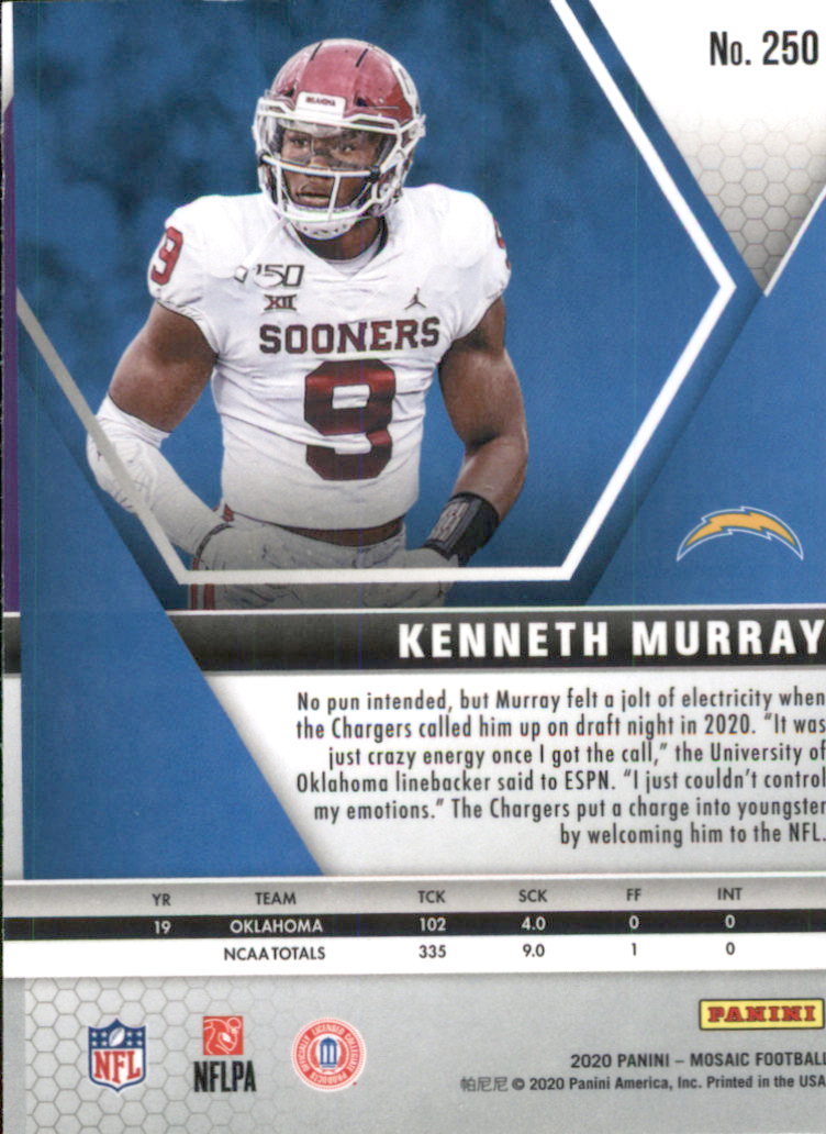 2020 Panini Mosaic #250 Kenneth Murray RC back image