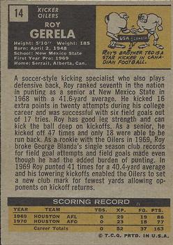 1971 Topps #14 Roy Gerela RC back image