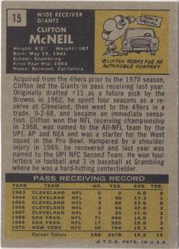 1971 Topps #15 Clifton McNeil back image