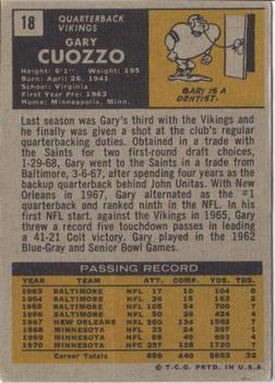 1971 Topps #18 Gary Cuozzo back image