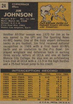 1971 Topps #24 Jim Johnson back image