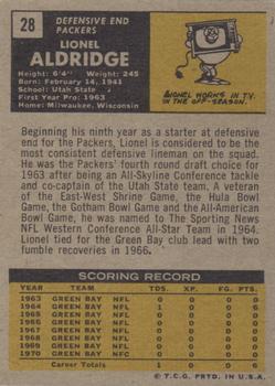 1971 Topps #28 Lionel Aldridge RC back image