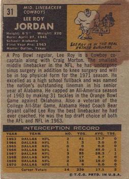 1971 Topps #31 Lee Roy Jordan back image