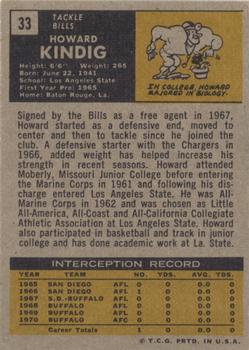 1971 Topps #33 Howard Kindig back image