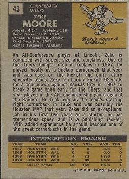 1971 Topps #43 Zeke Moore RC back image