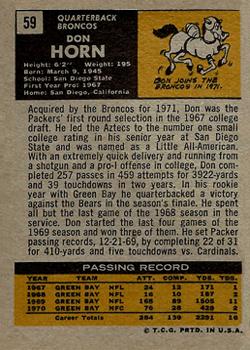 1971 Topps #59 Don Horn back image