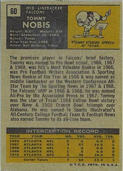 1971 Topps #60 Tommy Nobis back image